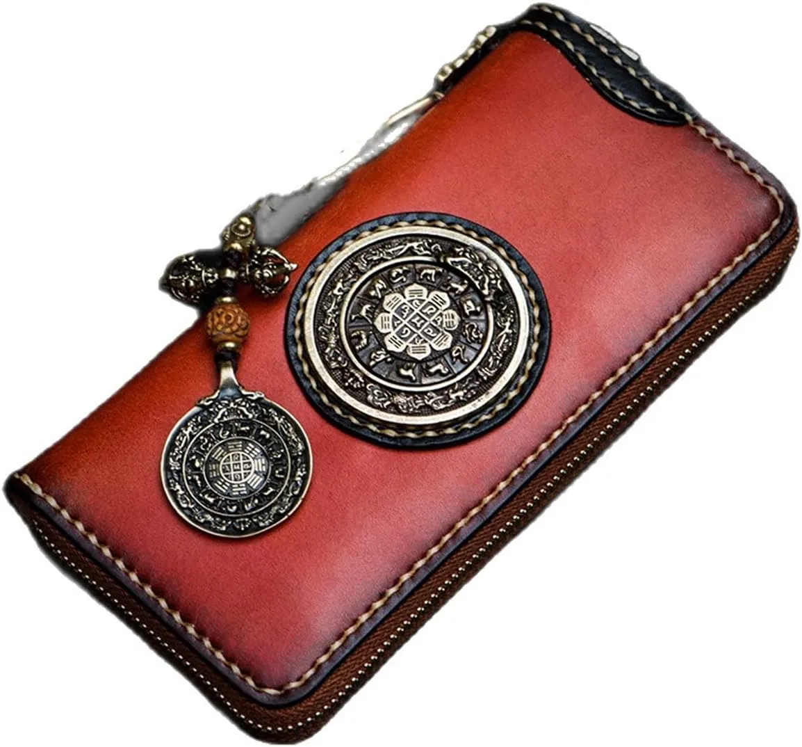 Antiquity First layer cowhide Zip Around Wallet Clutch Purse Coin Card Slots Collection wallet for men and women (B)