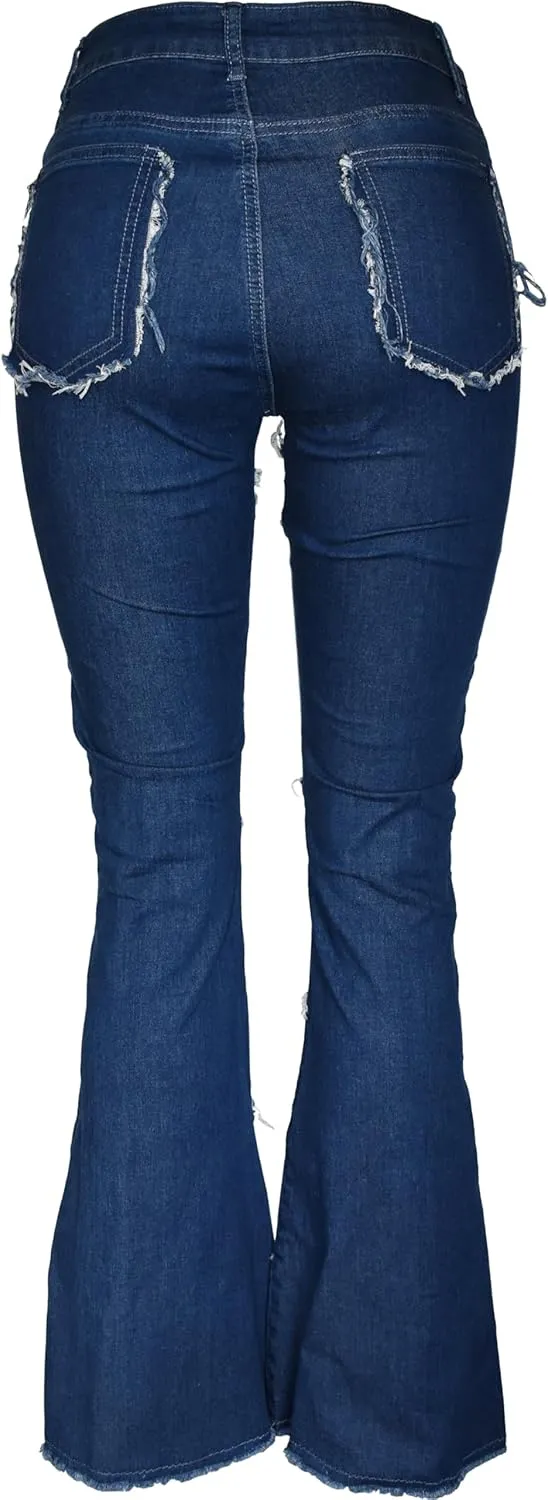 Aodrusa Women Frayed Patch Jeans High Waist Raw Hem Denim Y2k Pants Boyfriend