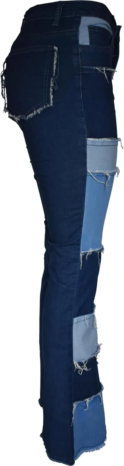 Aodrusa Women Frayed Patch Jeans High Waist Raw Hem Denim Y2k Pants Boyfriend