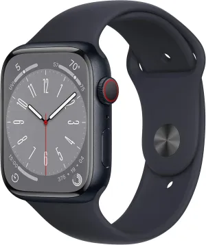Apple Watch Series 8 (GPS   Cellular, 45MM) Midnight Aluminum Case with Midnight Sport Band - S/M (Renewed)