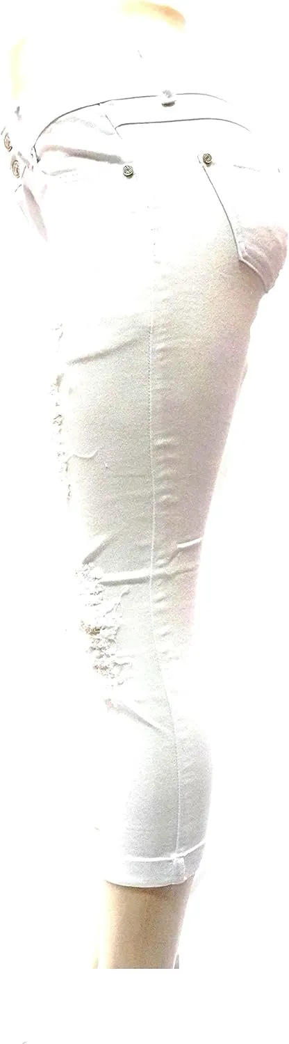 APT.9 / Diamante Juniors Women's Capri Denim Jeans Skinny Ripped Distressed Stretch Pants