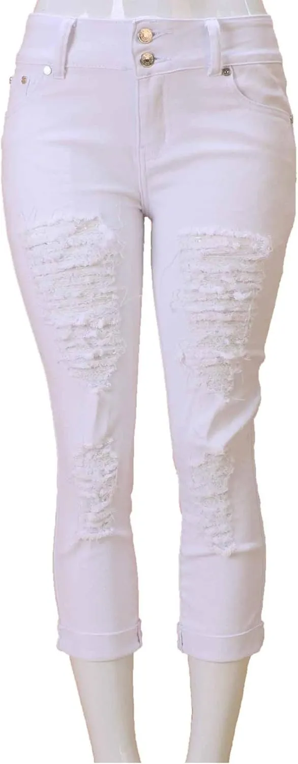 APT.9 / Diamante Juniors Women's Capri Denim Jeans Skinny Ripped Distressed Stretch Pants
