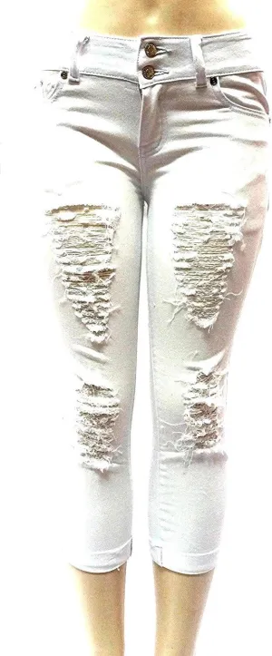 APT.9 / Diamante Juniors Women's Capri Denim Jeans Skinny Ripped Distressed Stretch Pants
