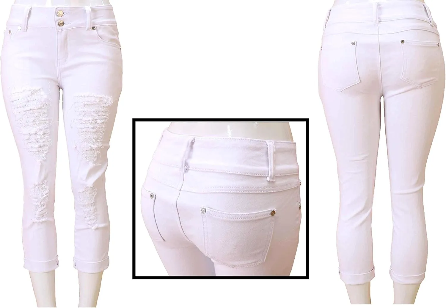 APT.9 / Diamante Juniors Women's Capri Denim Jeans Skinny Ripped Distressed Stretch Pants