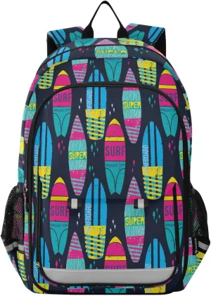 Aslsiy Kids Backpack Sea Surfing School Backpack for Boys Girls Bright Surf Decks Book Bags Daycare 17 Inch Laptop Bag