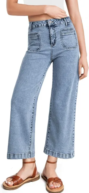 Astylish Womens Jeans Wide Leg High Waisted Stretchy Straight Leg Jeans Trendy Ankle Denim Pants with Patch Pocket