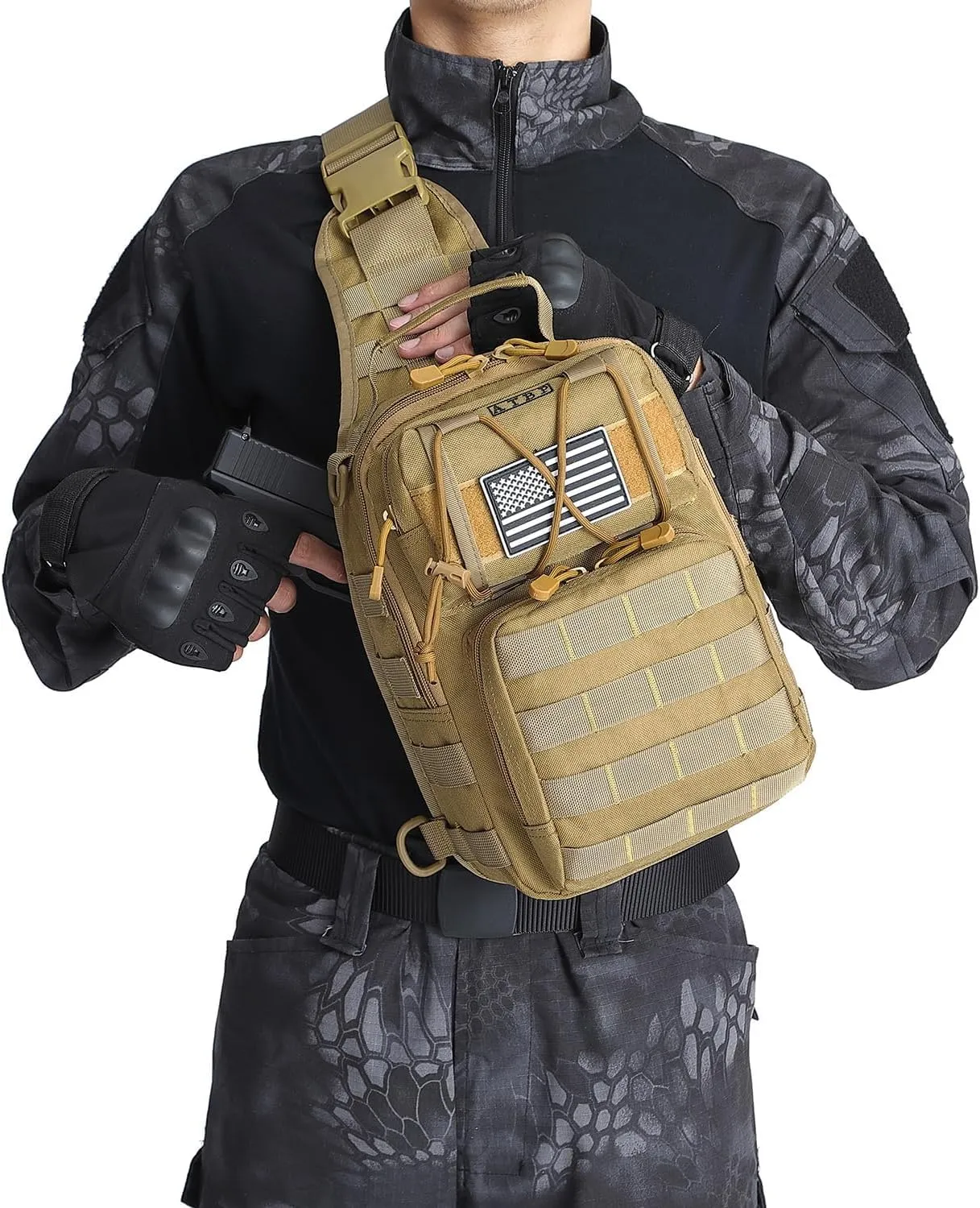 ATBP Tactical Sling Backpack Bag Pack for Men Military One Strap Shoulder Backpack Crossbody Bag With Holster 10 Liters