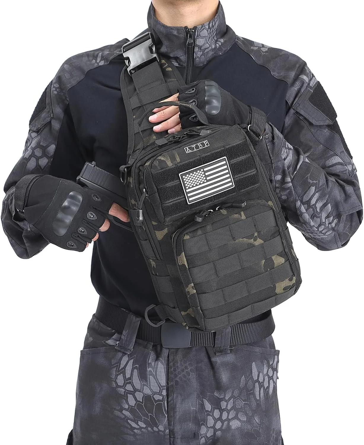 ATBP Tactical Sling Backpack With Holster Military Crossbody Bag for Men Single Shoulder Back Pack 10L
