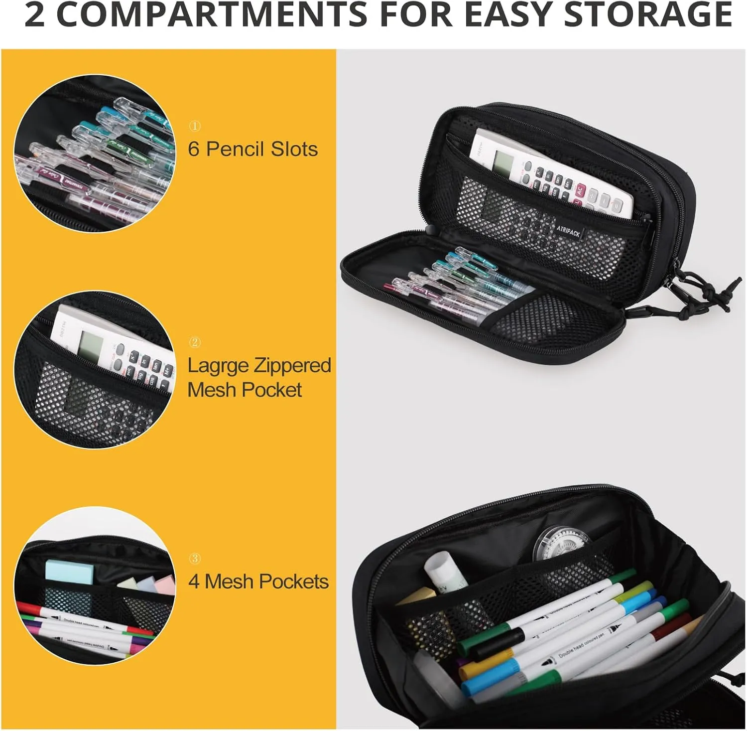 ATRIPACK Tactical Pencil Case for Boy,Large Capacity Pencil Pouch,Marker Organizer Case Pen Box, Tool Bag Desk Organizer for School College Office Organizers for Kids Men Women Adult Teens(Black)