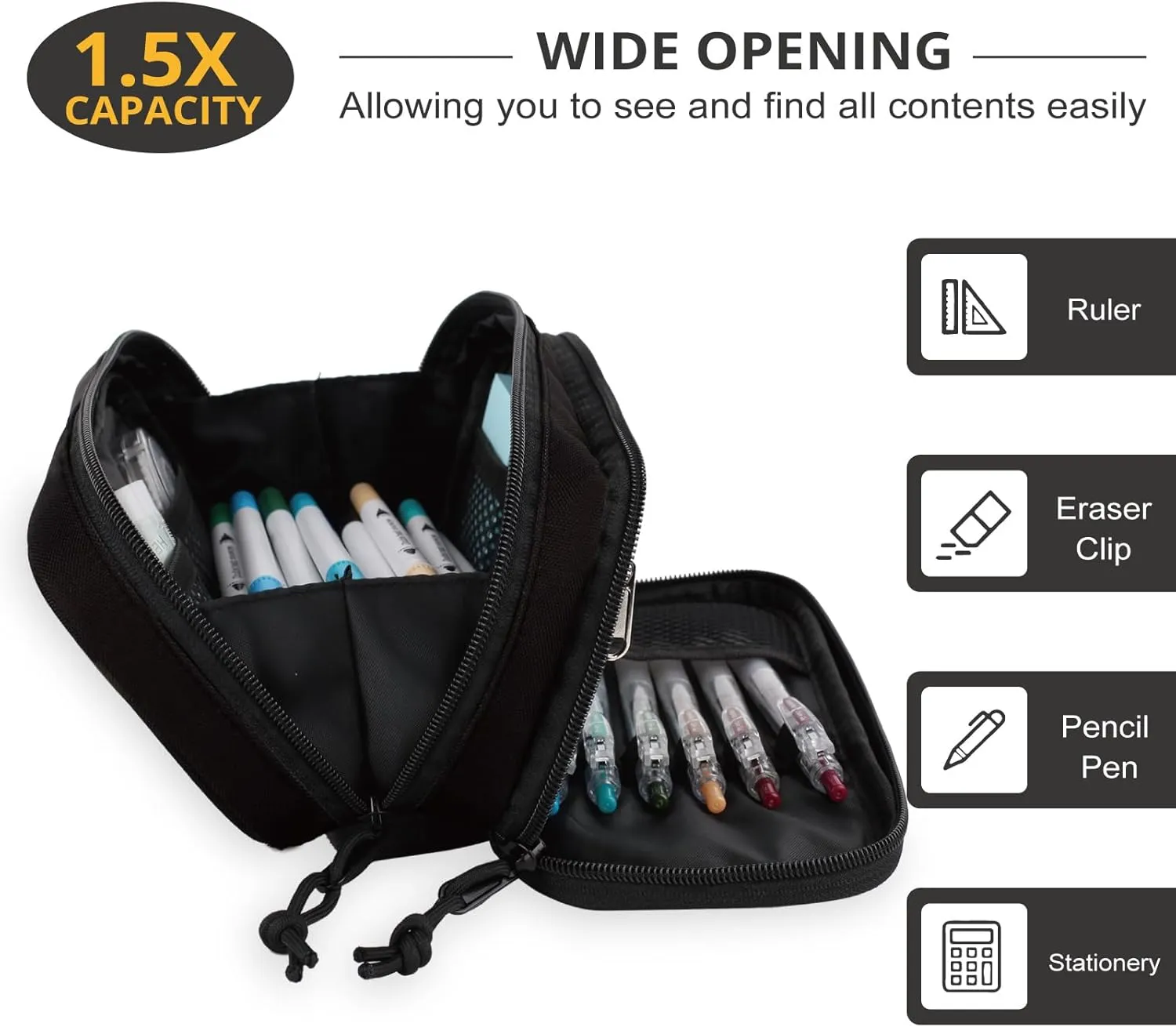 ATRIPACK Tactical Pencil Case for Boy,Large Capacity Pencil Pouch,Marker Organizer Case Pen Box, Tool Bag Desk Organizer for School College Office Organizers for Kids Men Women Adult Teens(Black)