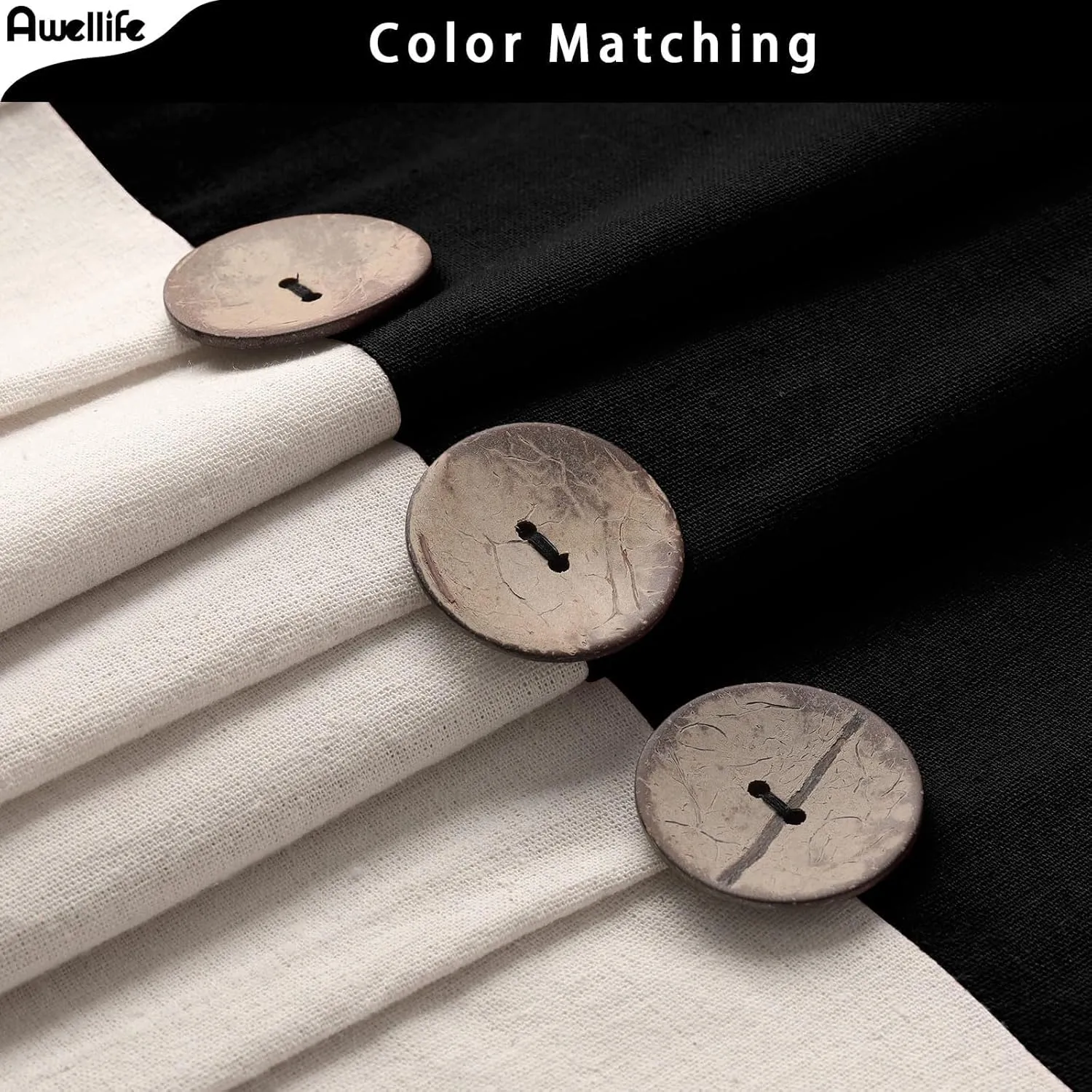 Awellife Linen Button Farmhouse Beige Shower Curtain,Linen and Cotton Woven Fabric,Pleated Brown Stripe,Country Style (Black & Cream, 72" L x 72" W)