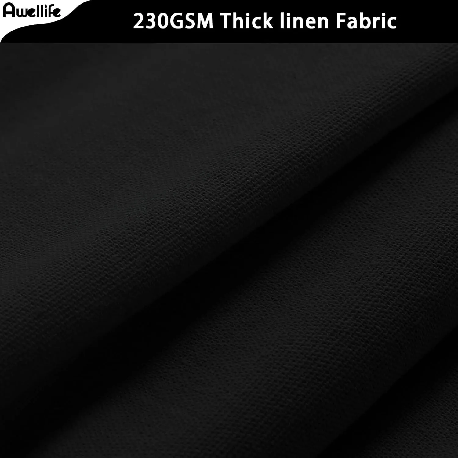 Awellife Linen Button Farmhouse Shower Curtain,Linen and Cotton Woven Fabric,Country Style (Black & Black Stripe, 72" L x 72" W)