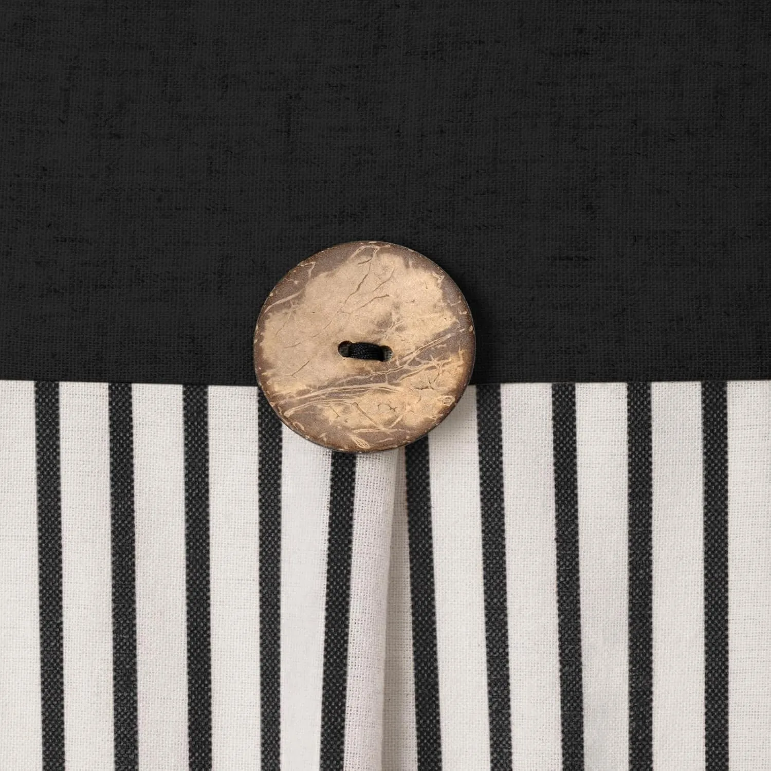 Awellife Linen Button Farmhouse Shower Curtain,Linen and Cotton Woven Fabric,Country Style (Black & Black Stripe, 72" L x 72" W)