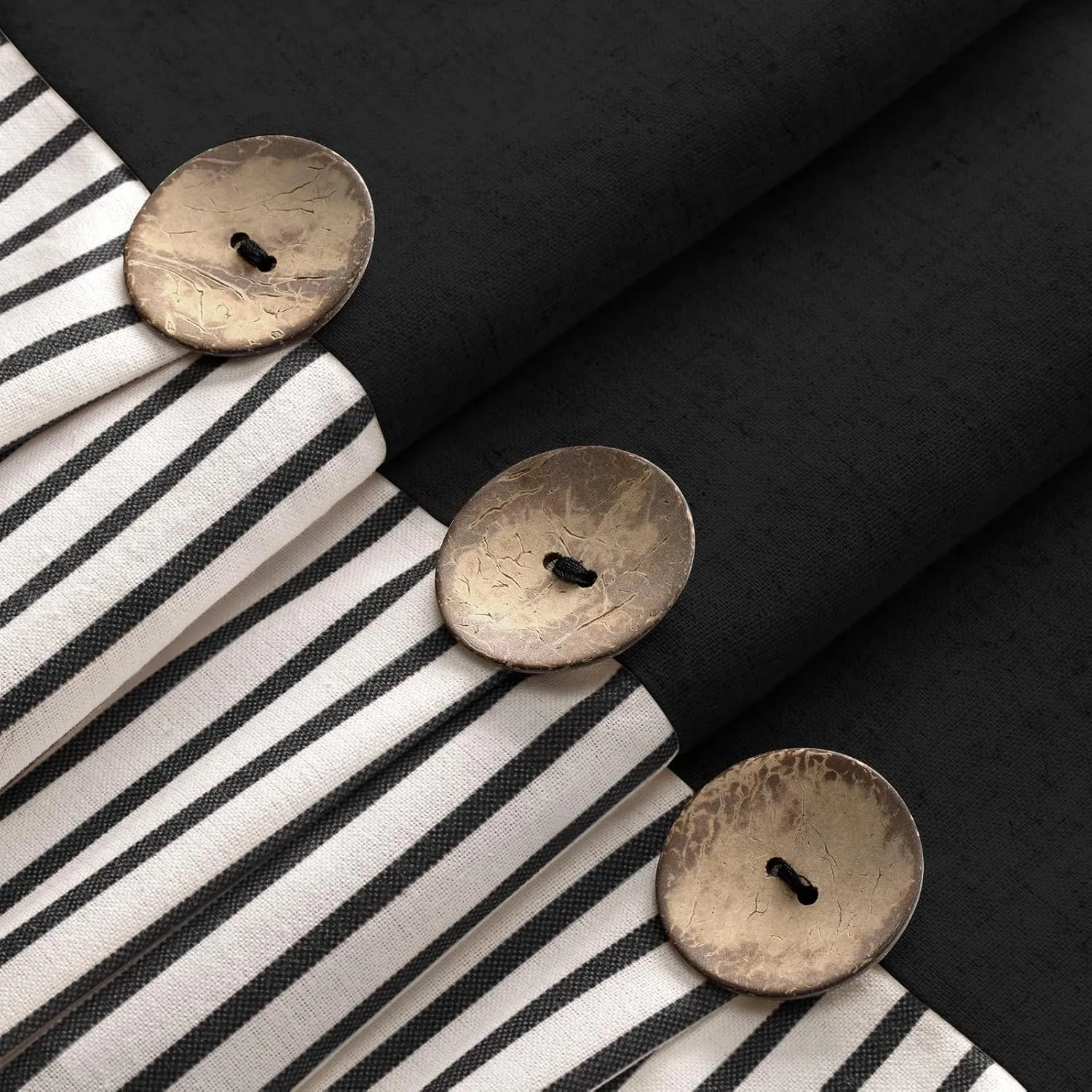 Awellife Linen Button Farmhouse Shower Curtain,Linen and Cotton Woven Fabric,Country Style (Black & Black Stripe, 72" L x 72" W)
