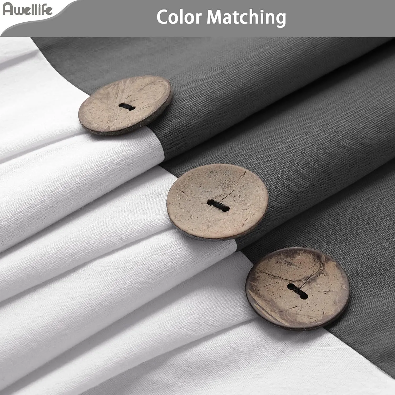 Awellife Linen Button Farmhouse Shower Curtain,Linen and Cotton Woven Fabric,Country Style (Black Grey, 72" L x 72" W)