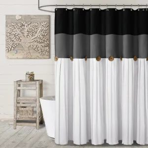 Awellife Linen Button Farmhouse Shower Curtain,Linen and Cotton Woven Fabric,Country Style (Black Grey, 72" L x 72" W)
