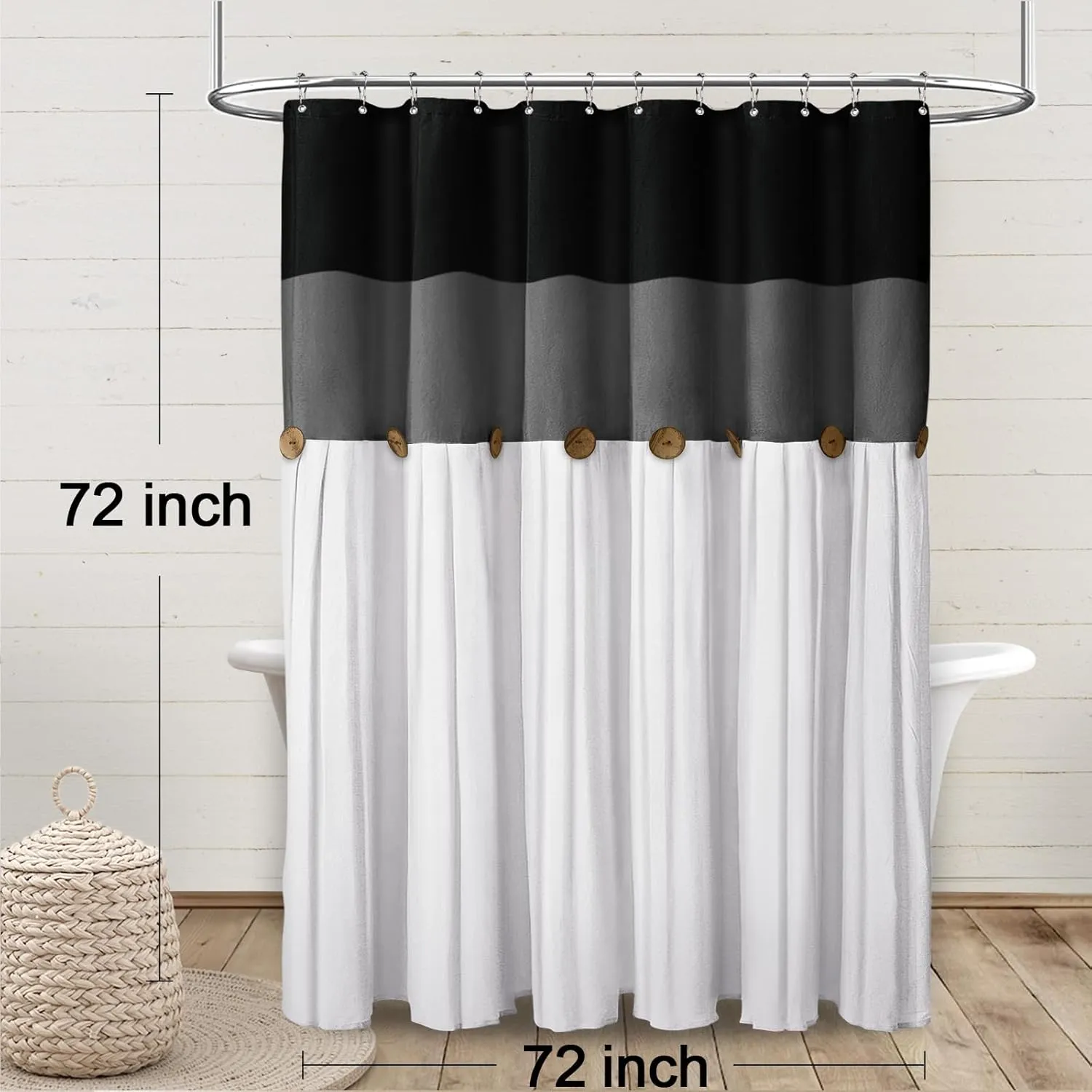 Awellife Linen Button Farmhouse Shower Curtain,Linen and Cotton Woven Fabric,Country Style (Black Grey, 72" L x 72" W)