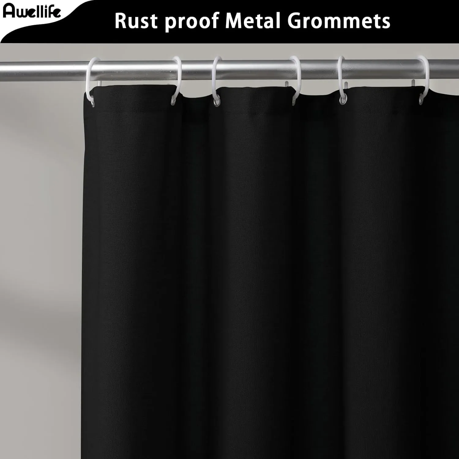 Awellife Linen Button Farmhouse Shower Curtain,Linen and Cotton Woven Fabric,Country Style (Black Grey, 72" L x 72" W)