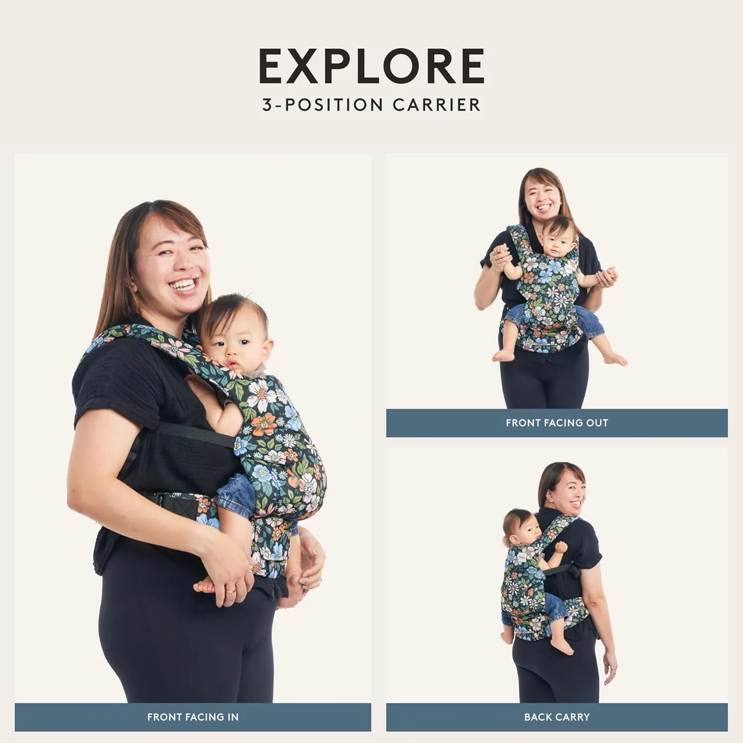 Baby Tula Explore Linen Baby Carrier 7 – 45 lb, Adjustable Newborn to Toddler Carrier, Multiple Ergonomic Positions Front and Back, Breathable and [Natural – Explore   Linen, Ash