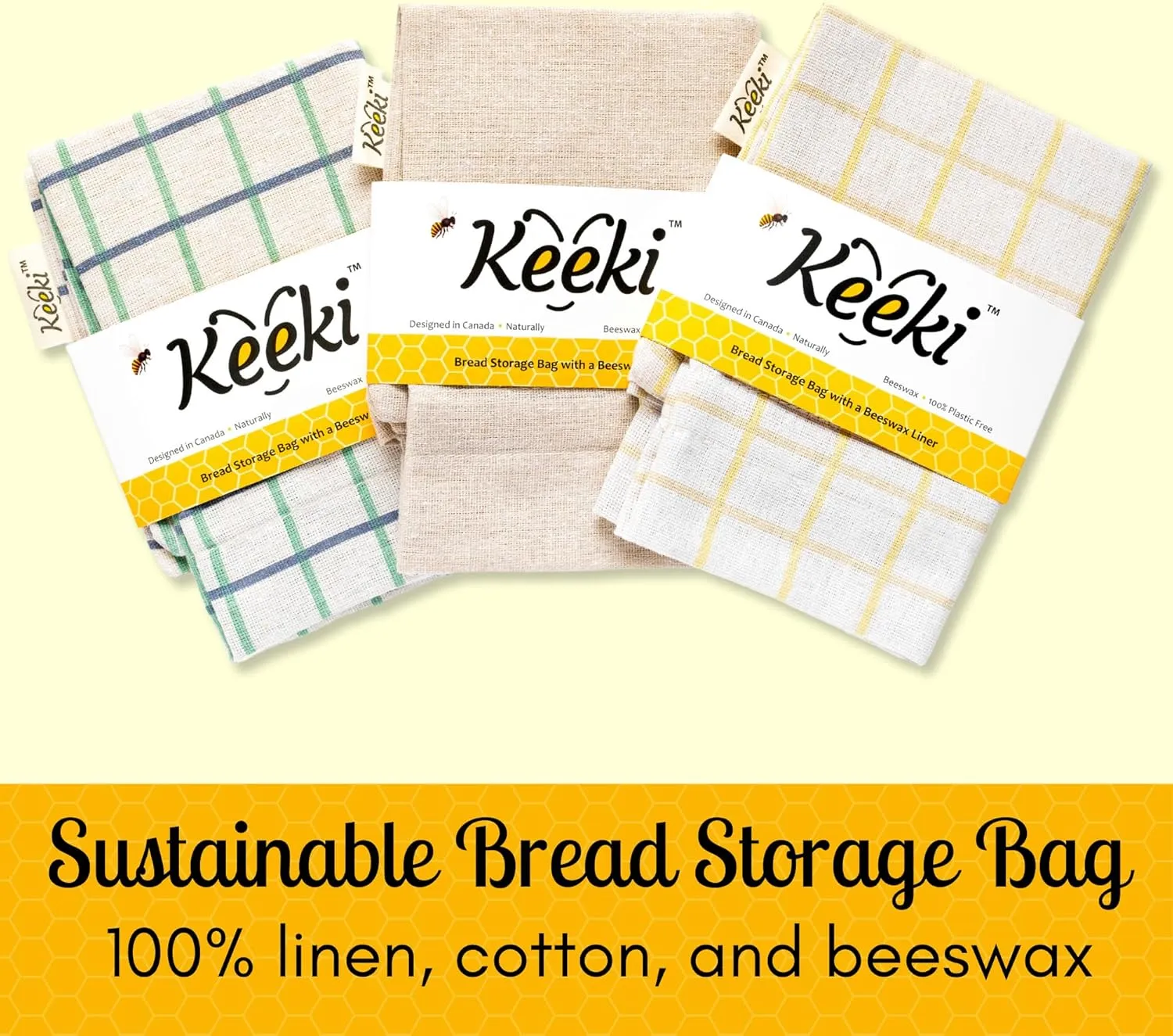Bag - The Original Beeswax Lined Bread Bag for Homemade & Sourdough | Reusable Linen Bread Storage | Beeswax Wrap Alternative | Plastic-Free Storage w/Wide Drawstring Closure - Natural