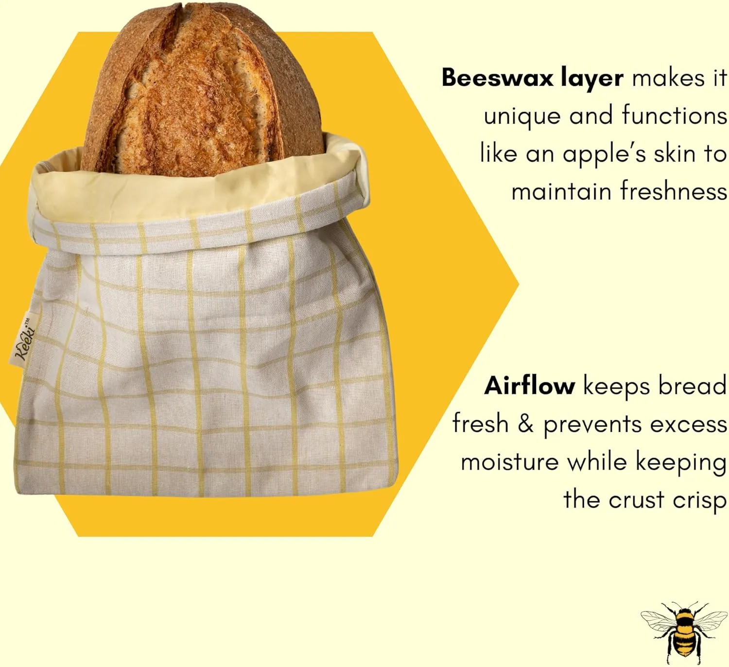 Bag - The Original Beeswax Lined Bread Bag for Homemade & Sourdough | Reusable Linen Bread Storage | Beeswax Wrap Alternative | Plastic-Free Storage w/Wide Drawstring Closure - Natural