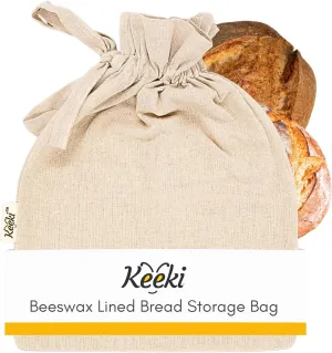 Bag - The Original Beeswax Lined Bread Bag for Homemade & Sourdough | Reusable Linen Bread Storage | Beeswax Wrap Alternative | Plastic-Free Storage w/Wide Drawstring Closure - Natural