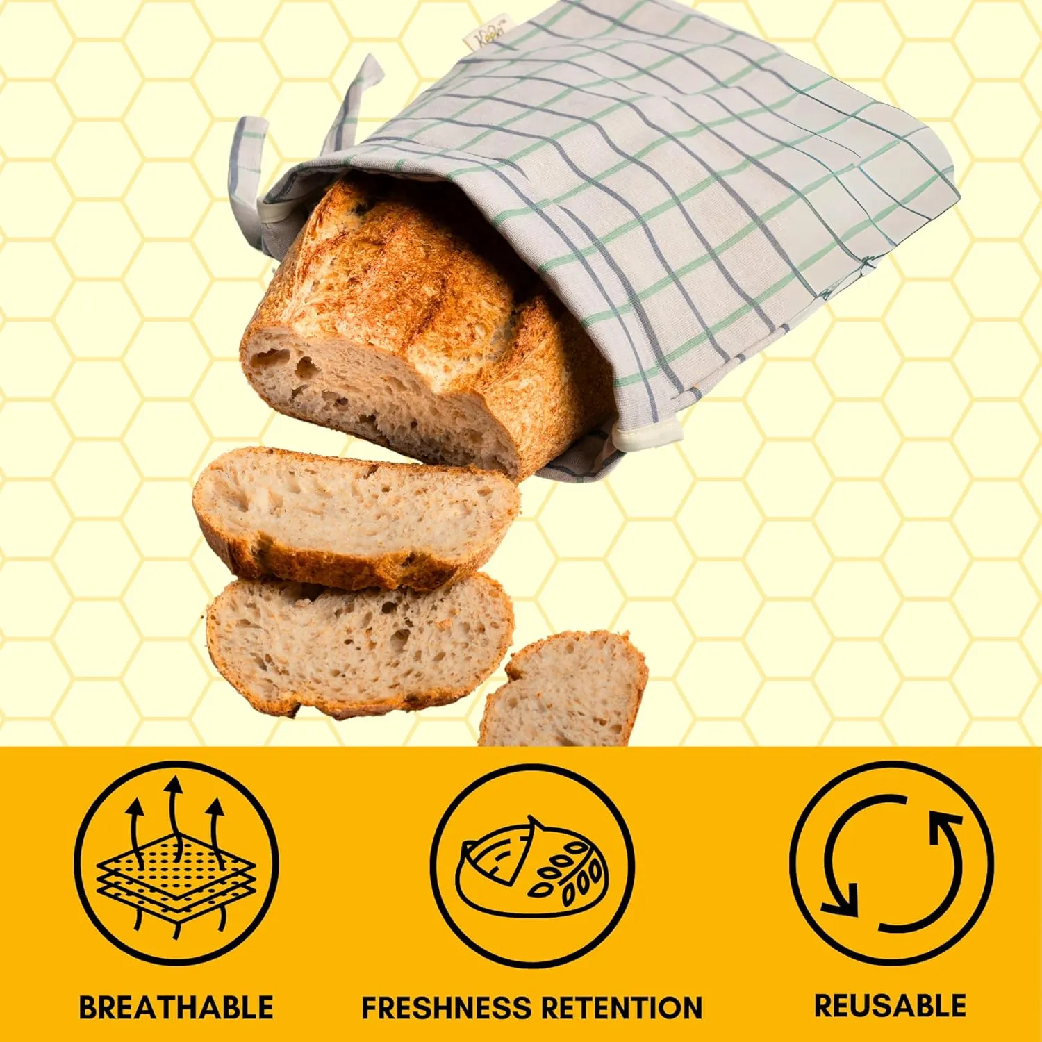Bag - The Original Beeswax Lined Bread Bag for Homemade & Sourdough | Reusable Linen Bread Storage | Beeswax Wrap Alternative | Plastic-Free Storage w/Wide Drawstring Closure - Natural