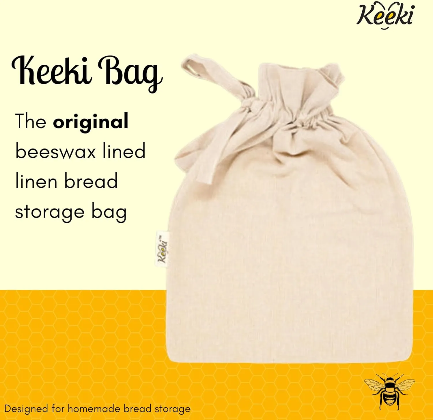 Bag - The Original Beeswax Lined Bread Bag for Homemade & Sourdough | Reusable Linen Bread Storage | Beeswax Wrap Alternative | Plastic-Free Storage w/Wide Drawstring Closure - Natural
