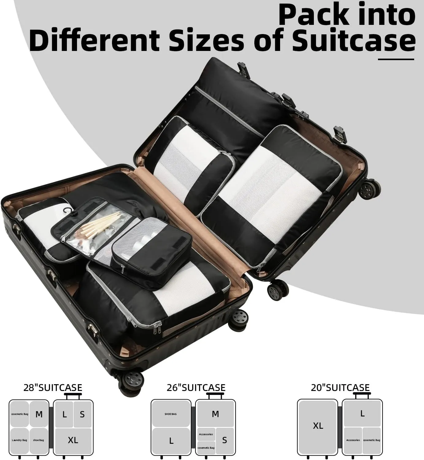 BAGAIL 6 Set/8 Set/10 Set Packing Cubes Various Sizes Packing Organizer for Travel Accessories Luggage Carry On Suitcase
