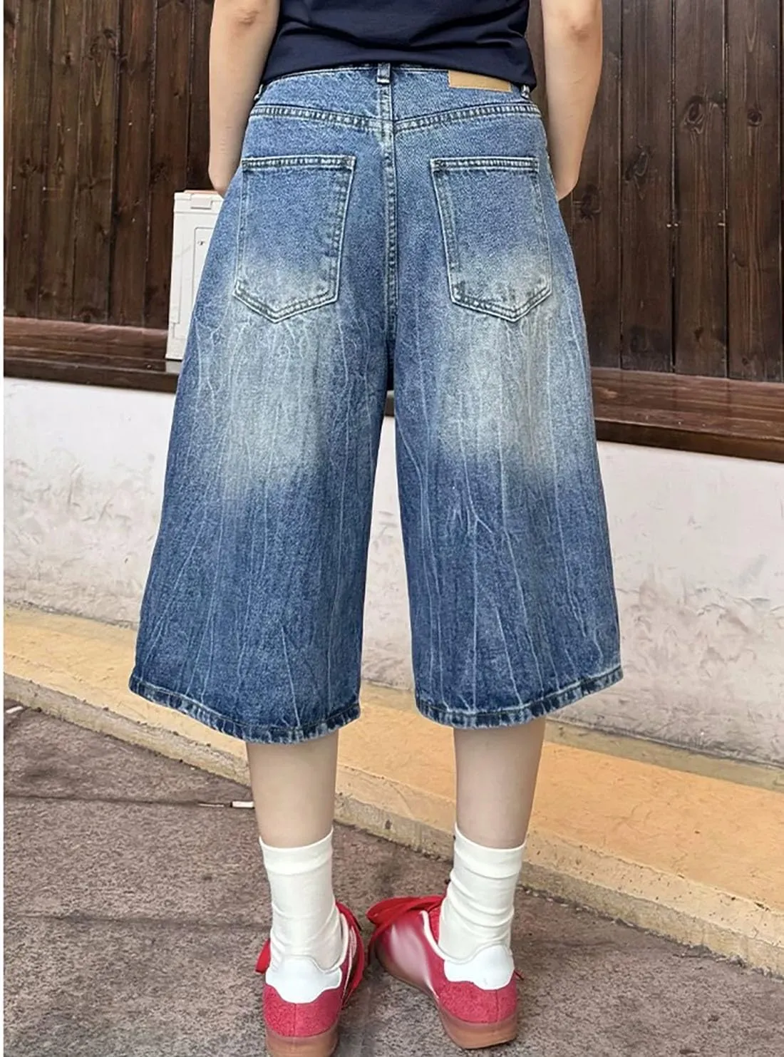 Baggy Jean Shorts for Women Jorts Y2k Low Rise Wide Leg Denim Shorts Goth Summer Jeans Loose Streetwear Retro Blue