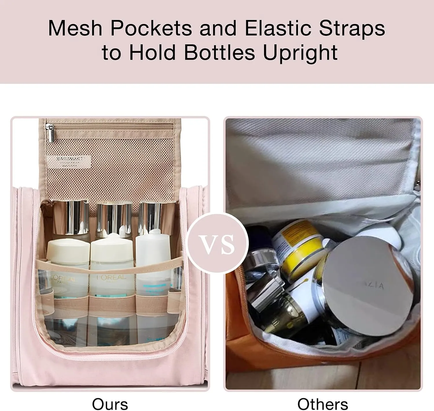 BAGSMART Extra Large Toiletry Bag Hanging Toiletry Bag for Travel, Water-resistant Cosmetic Makeup Large Capacity Bag Organizer for Full Sized Toiletries, Pink