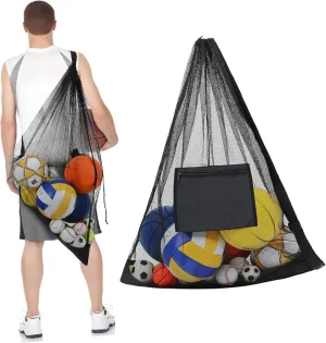 Ball Bags for Large Mesh Bag Secure Closure Net Canvas Shoulder Strap Zippered Front Pocket for Volleyball Basketball