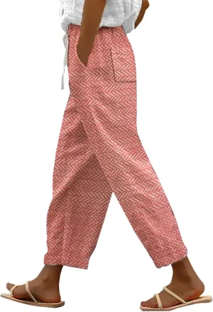 Beach Vacation s Women's Pants Pants Linen Outfit (Orange, XXL)