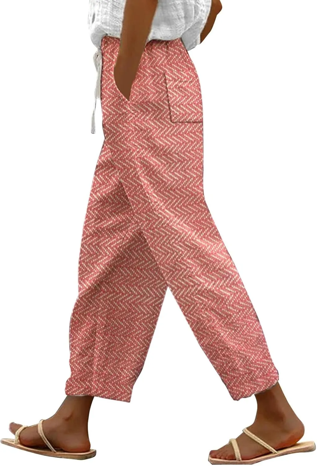Beach Vacation s Women's Pants Pants Linen Outfit (Orange, XXL)