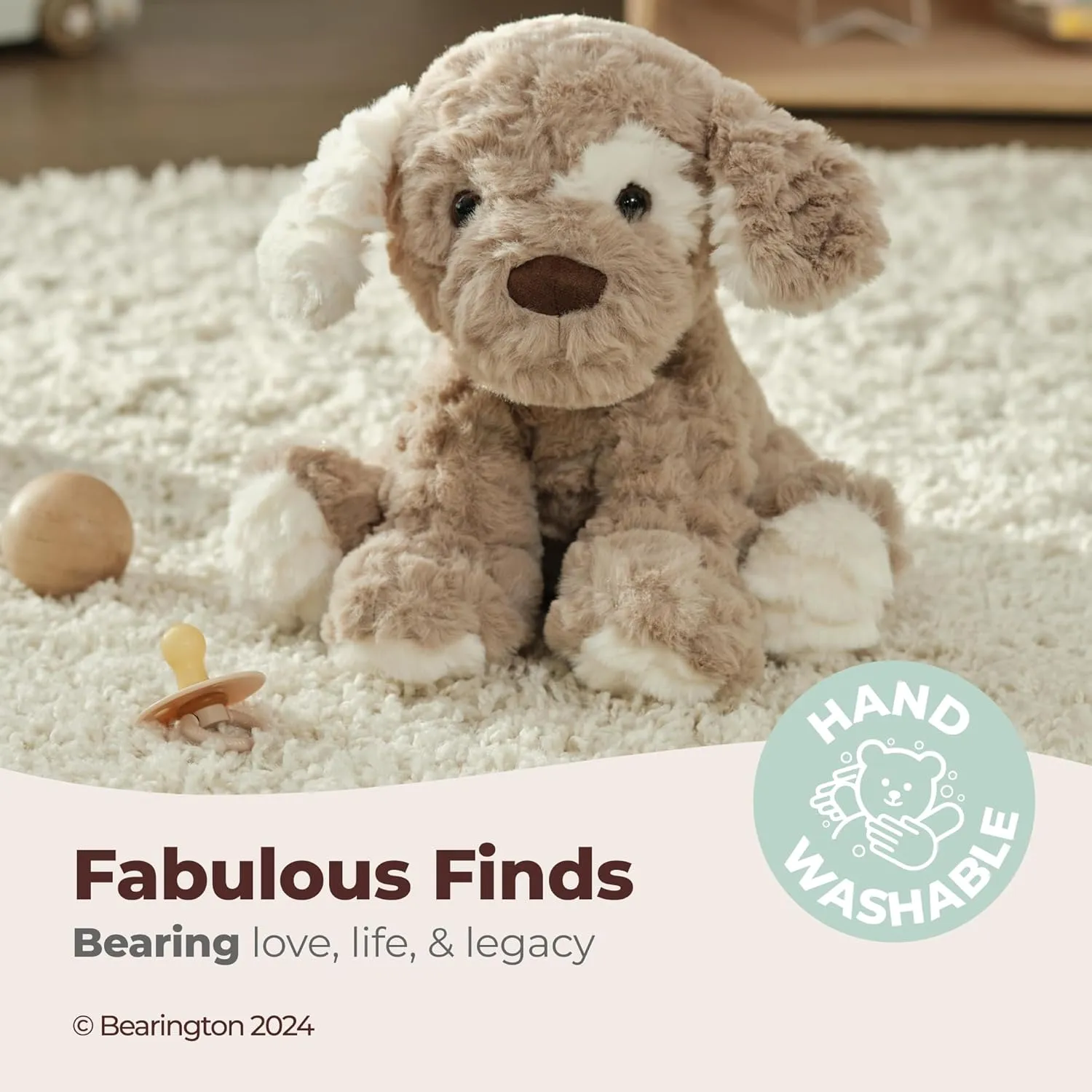Bearington Collection Beige and Brown Dog Stuffed Animal 11 in - Puppy Stuffed Animals - Plush Dog Toys for Kids - Plushies