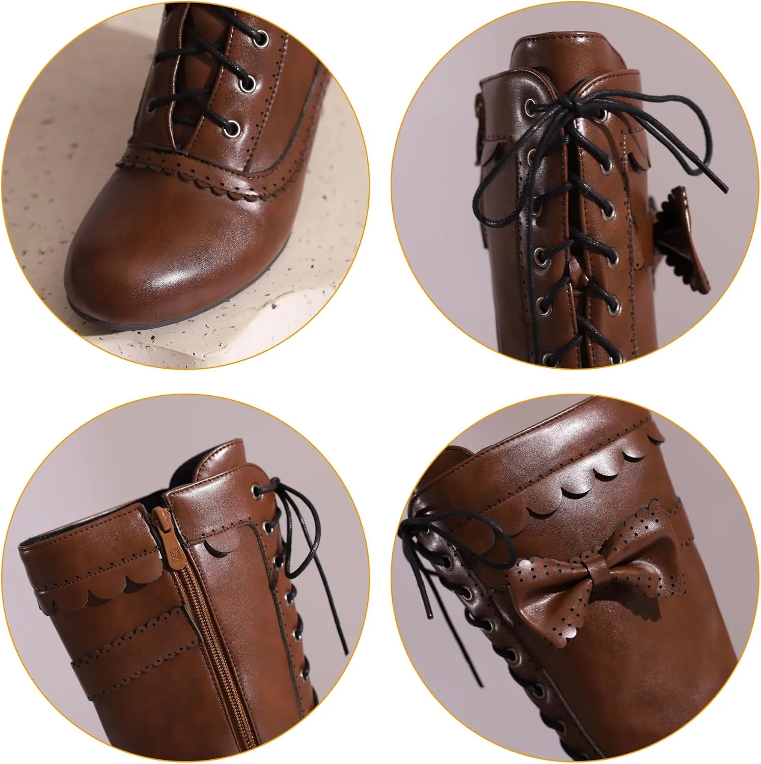 BEAUPAS Women's Mid Calf Boots Victorian Boots Lace Up Chunky Kitten Heel Round Toe Boots Vintage Low High Heels Goth Wedding Dress Granny Boots Zipper Sweet Bow Kawaii Boots