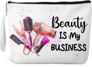 Beauty Is My Business Makeup Bag, Funny Cosmetic Bag for Women Boss Lady Cosmetology Entrepreneur Beautician, Makeup Artist Gifts for Friend, Esthetician Gifts for Women