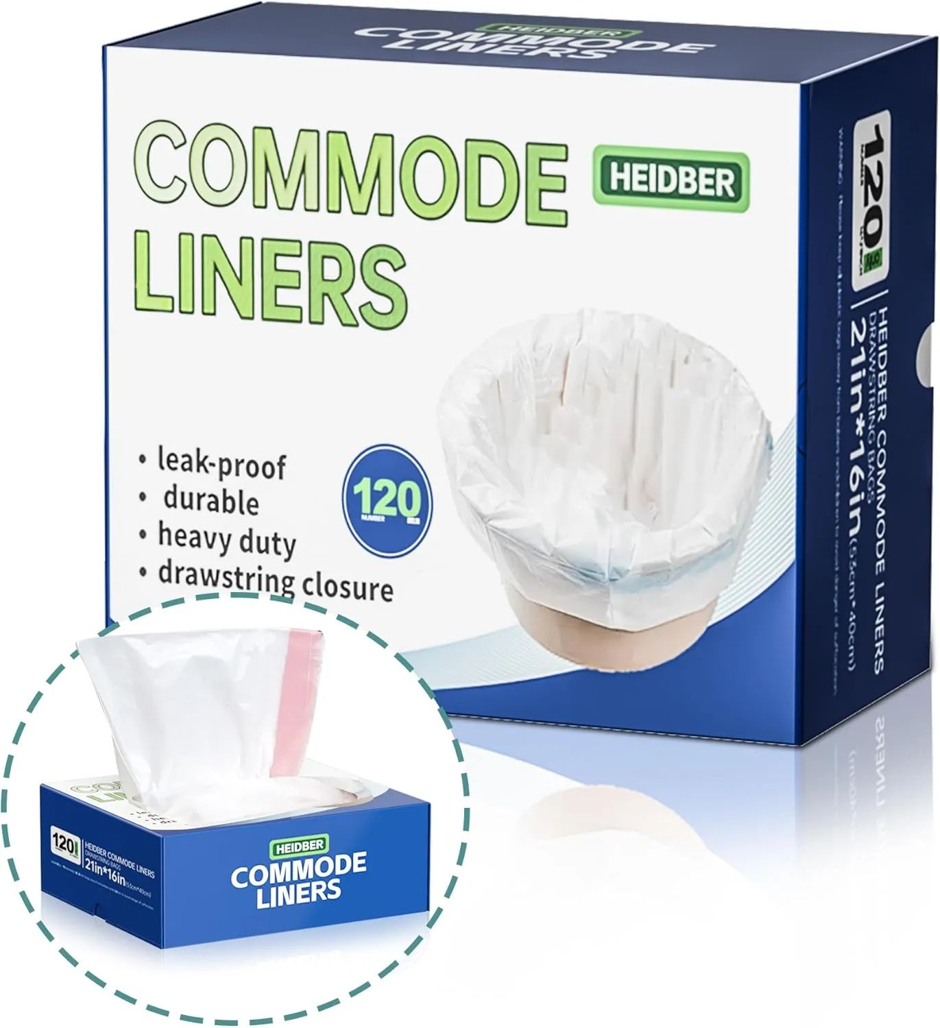 Bedside Commode Liners Disposable 120 Pack Commode Bags for Portable Toilet Chair Bucket/Commode Toilet, Waste Bags Fits All Standard Bedside Portable Toilet Potty Bedpan