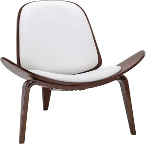 BELLEZE Mid-Century Modern Shell Side Accent Tripod Plywood Lounge Chair Walnut Upholstered Faux Leather, White