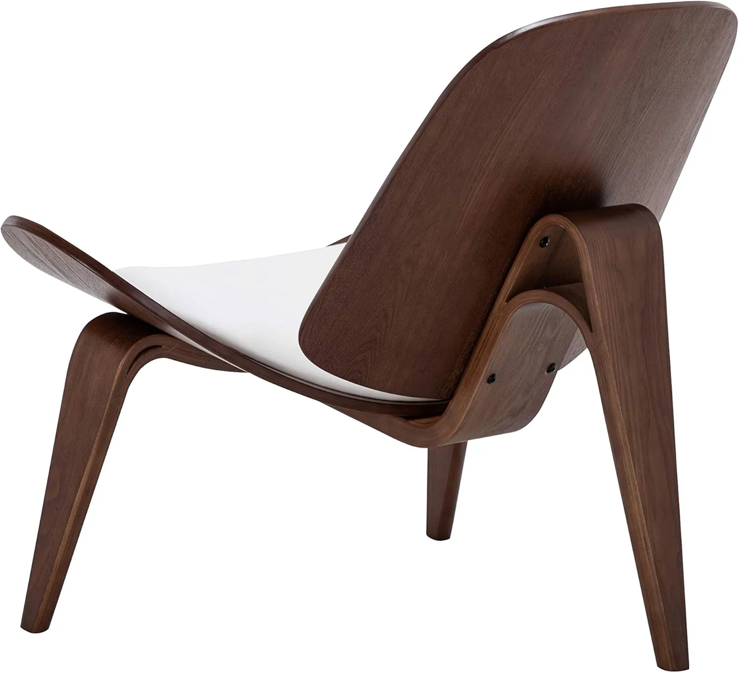 BELLEZE Mid-Century Modern Shell Side Accent Tripod Plywood Lounge Chair Walnut Upholstered Faux Leather, White