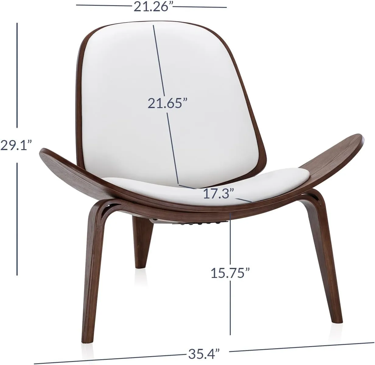 BELLEZE Mid-Century Modern Shell Side Accent Tripod Plywood Lounge Chair Walnut Upholstered Faux Leather, White
