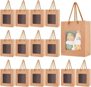 BENECREAT 36 Pcs Paper Gift Bag with Transparent Window, 5.5x7.09x2.76 Inch Tote Gift Paper Bags, Portable Gift Bags for Anniversary, Gift Wrap, Wedding