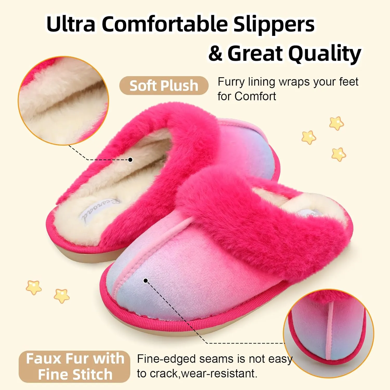 Besroad Kids Slippers Girls Boys Fuzzy House Slippers Warm Memory Foam House Shoes Soft Plush Bedroom Slippers Slides Indoor Outdoor