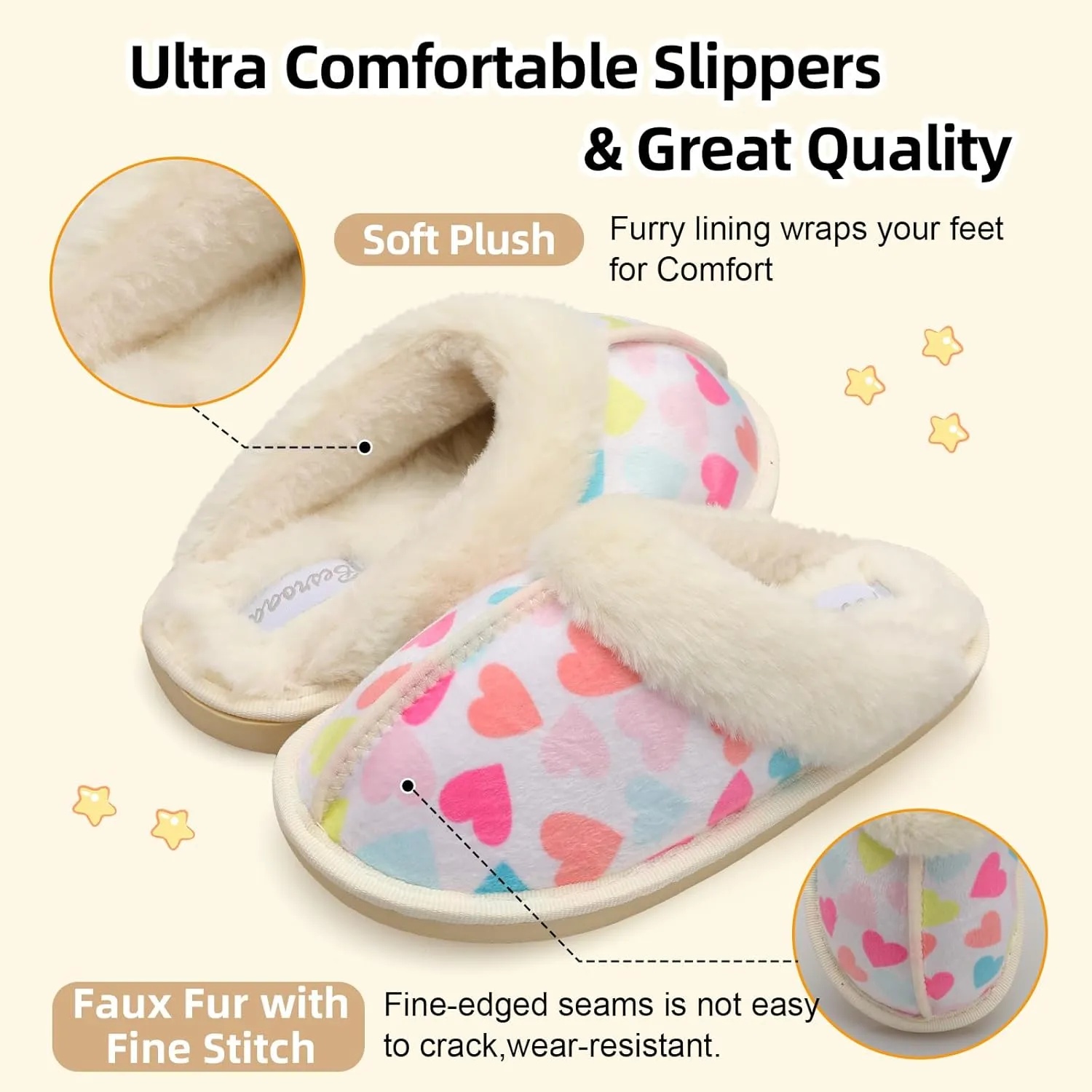 Besroad Kids Slippers Girls Boys Fuzzy House Slippers Warm Memory Foam House Shoes Soft Plush Bedroom Slippers Slides Indoor Outdoor