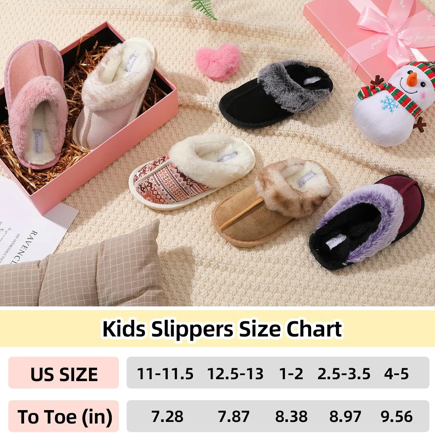 Besroad Kids Slippers Girls Boys Fuzzy House Slippers Warm Memory Foam House Shoes Soft Plush Bedroom Slippers Slides Indoor Outdoor