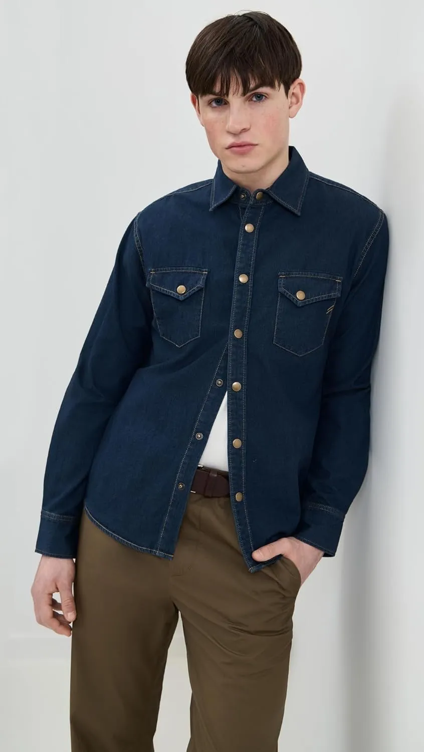 Billy Reid Men's Denim Brass Snap Work Shirt