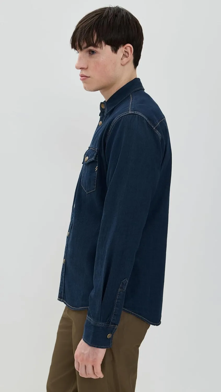 Billy Reid Men's Denim Brass Snap Work Shirt