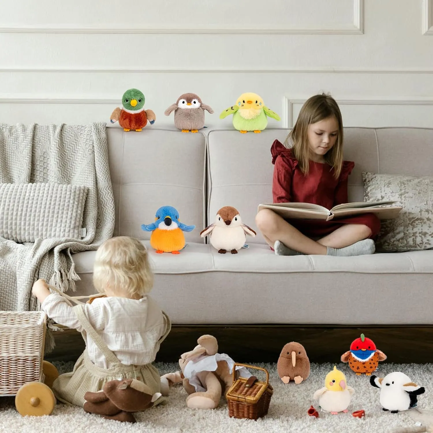 Bird Stuffed Animal Cute Bird Plush Bag Pendant Simulation Bird Toys for Kids Pendant Doll Birthday Gift Decoration(Sparrow Plush)
