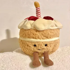 Birthday Cake Plush, 7.9" Cute Birthday Stuffed Animal for Girls, Funny Food Plushie, Soft Smile Cake Toy Gift for Kids(Birthday Cake)