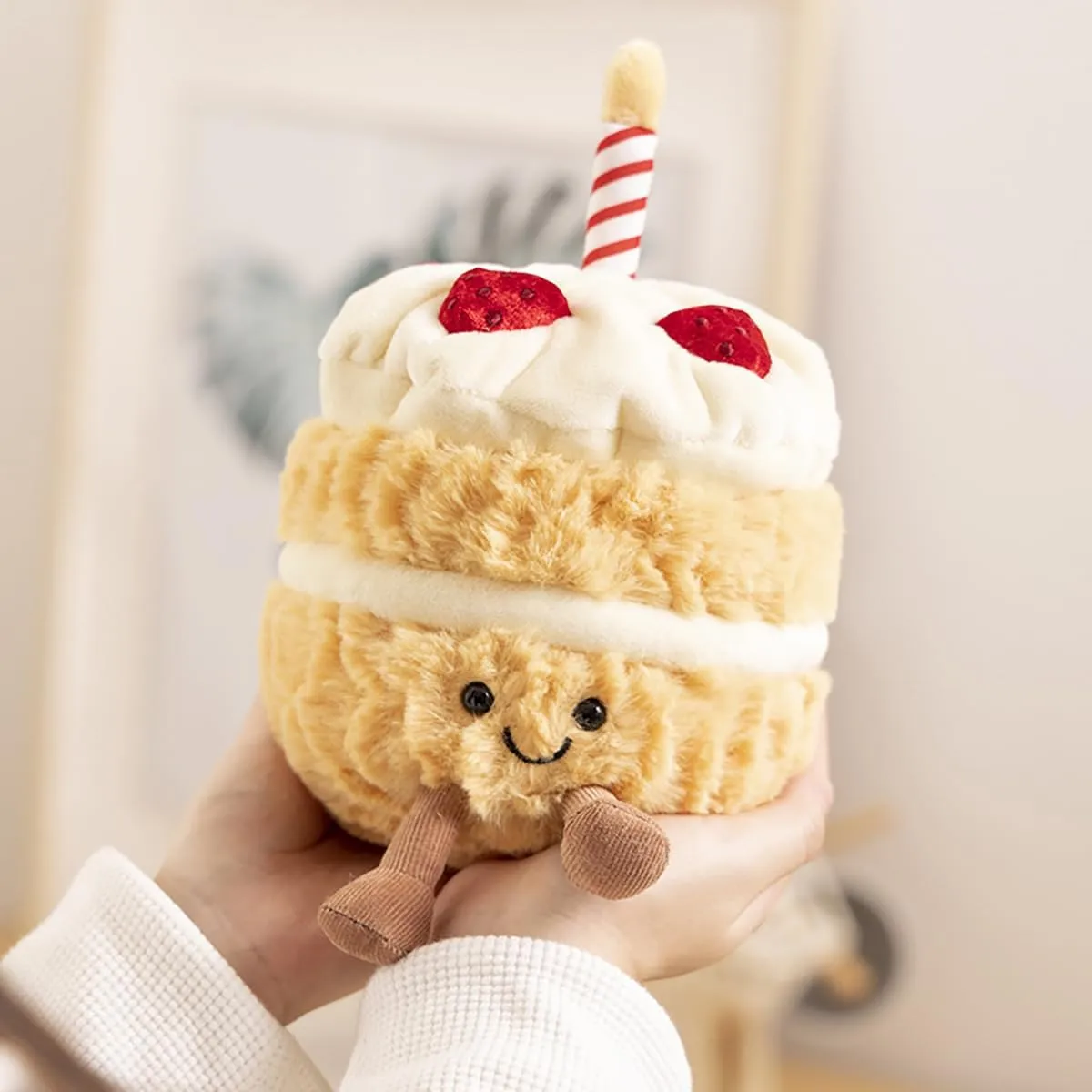 Birthday Cake Plush, 7.9" Cute Birthday Stuffed Animal for Girls, Funny Food Plushie, Soft Smile Cake Toy Gift for Kids(Birthday Cake)